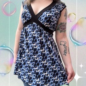 vtg y2k new directions mcbling mod aop tie-back cinched babydoll tank, sz md